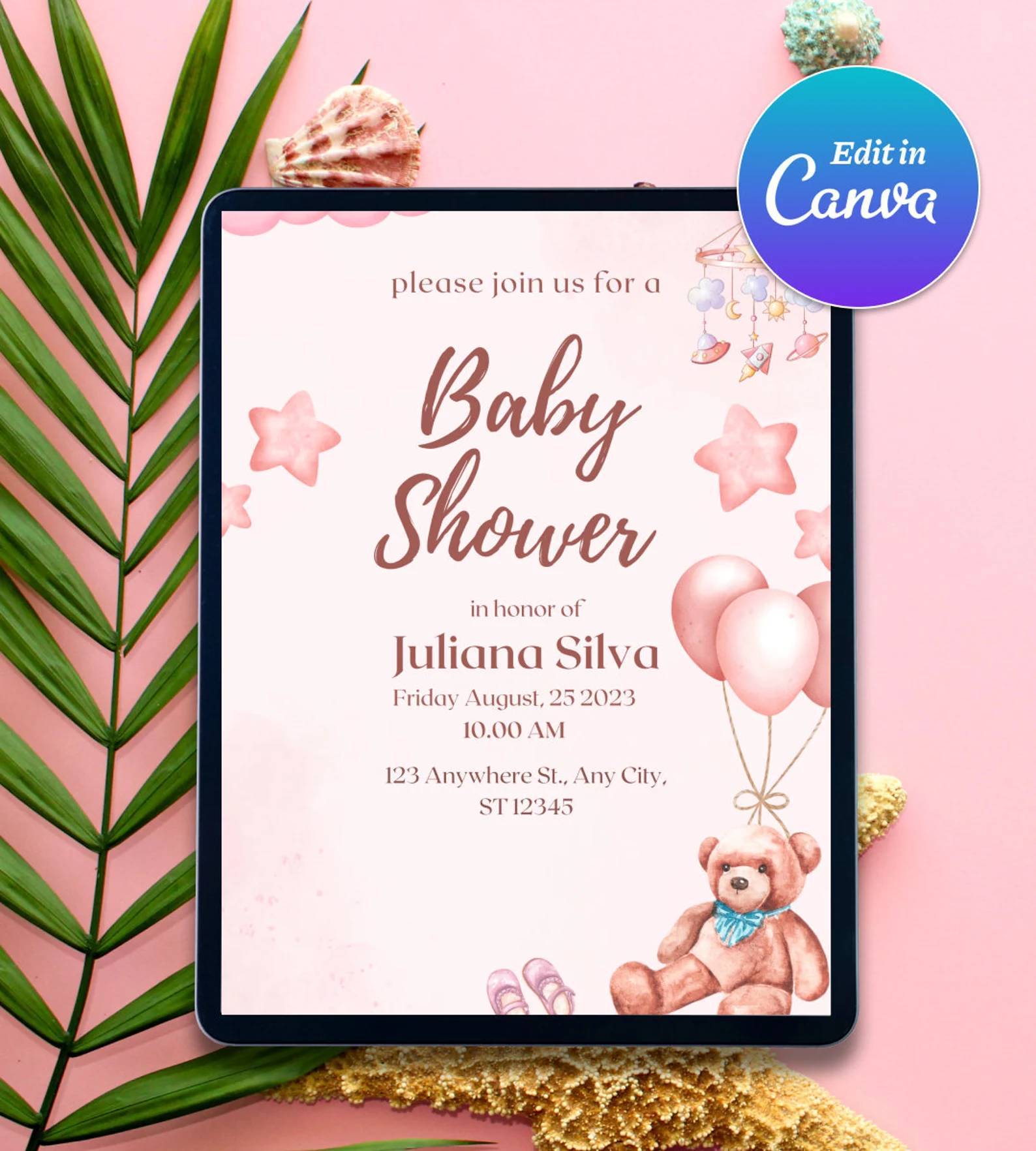 Editable Baby Shower Invitation template Canva