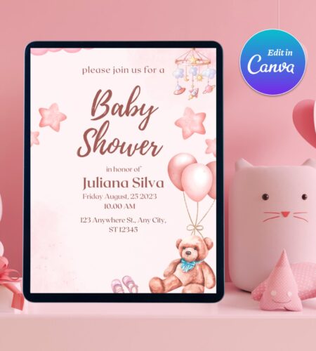 Baby Shower Invitation card template pink