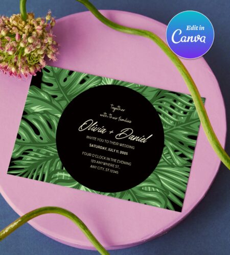 Modern Palm Leaf Wedding Invitation Template - Image 3