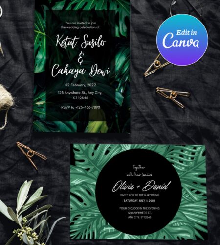 Modern Palm Leaf Wedding Invitation Template