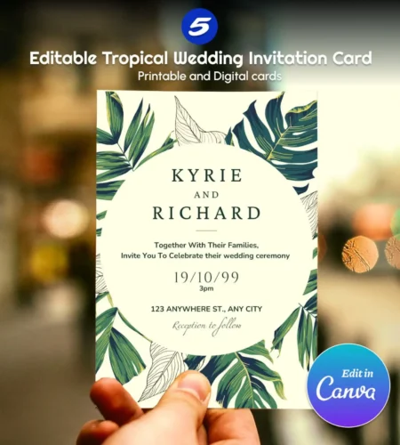 Dark Green Floral Tropical Invitation Template