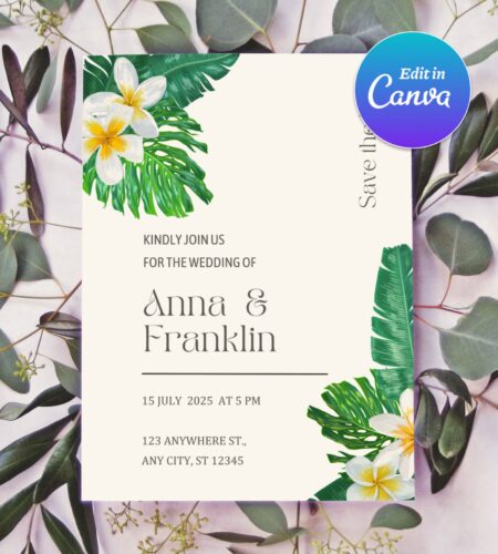 Dark Green Floral Tropical Invitation Template - Image 3