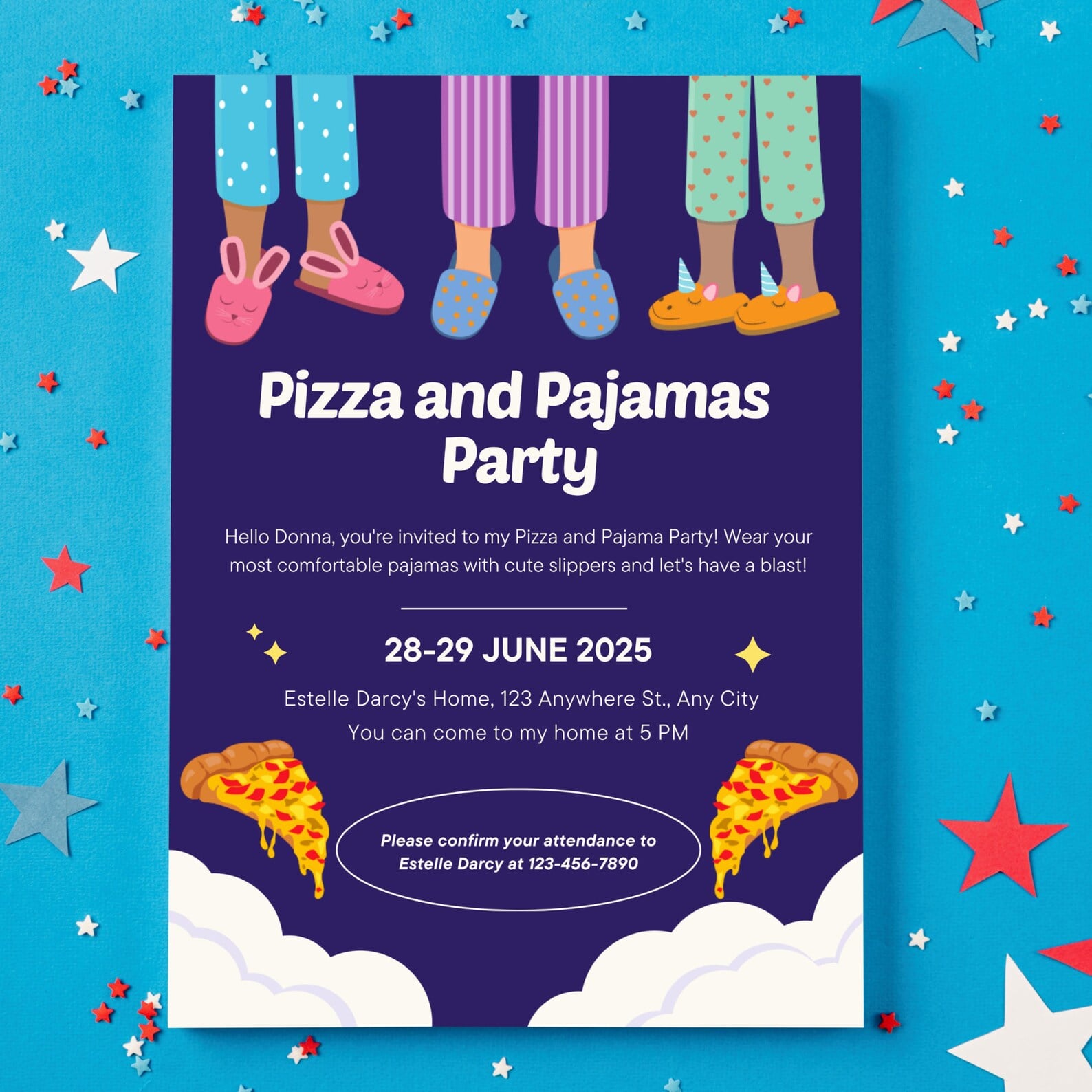 Editable Pajamas Party Birthday Invitations