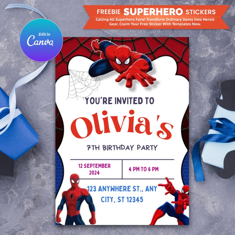 Editable Birthday Invitation Template spiderman